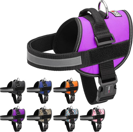 Dogline Dog Harness, Reflective No-Pull Adjustable Vest with Handle, Breathable No-Choke Harness for Small, Medium or Large Dogs Room for Patches Girth 18 to 24 in Purple