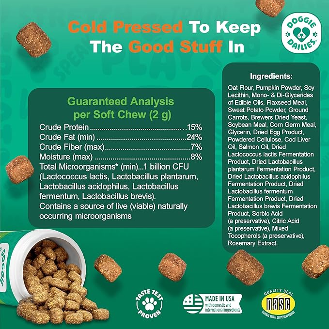 Doggie Dailies Probiotics for Dogs - Advanced Dog Probiotics with Prebiotics - Promotes Digestive Health - Supports Immune System and Overall Health (Pumpkin) 225 Soft Chews