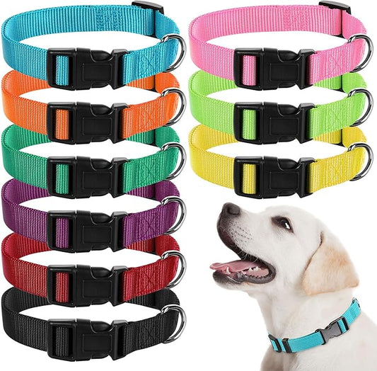 9 Pieces Adjustable Dog Collar for Animal, Soft Nylon Pets Puppy Collar with Quick Release Buckle Holder Bulk for Dogs Walking Running Training(Medium,Bright Colors)
