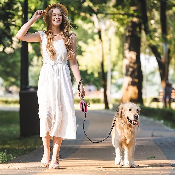 Dog Poop Bag Holder for Leashes - Dog Poop Bag Dispenser and Treat Holder with 2 Waterproof Pouches for Pet Waste Bags and Walking Accessories + 1 Free Roll (Purple)