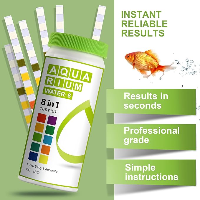 AAwipes Aquarium Ammonia Test Strips 8-in-1 |100 Strips | Quick & Accurate Water Testing for Freshwater & Saltwater Tanks -Test pH, Carbonate, Alkalinity, Hardness, Chlorine, Nitrite, etc. (K02-100)