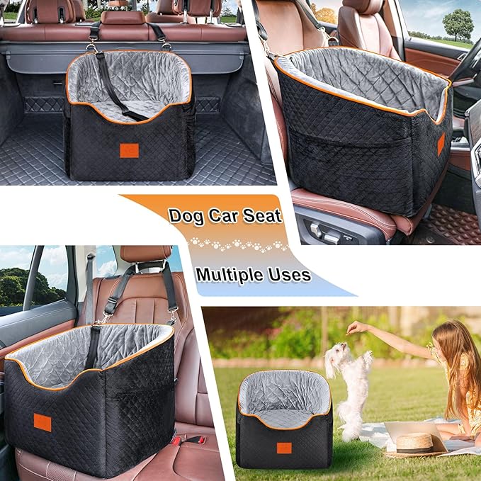 Dog Car Seat for Small Dogs, Memory Foam Booster Dog Seat for Dogs up to 35 lbs, Elevated Pet Car Seat, Travel Safety Pet Seat with Washable Removable Cover, Storage Pockets (Red)