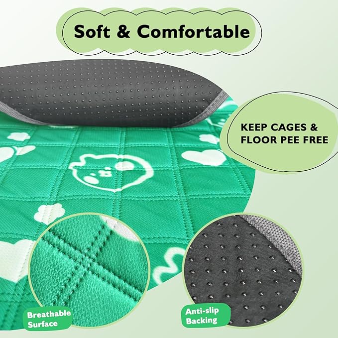 4 Pack Guinea Pig Bedding - Washable Guinea Pig Liners for C&C 2x1 Cage, Waterproof Reusable & Anti Slip Pee Pads Super Absorbent Mats for Small Animal Rabbit Hamster Rat (Green, 28 x 14 Inch)