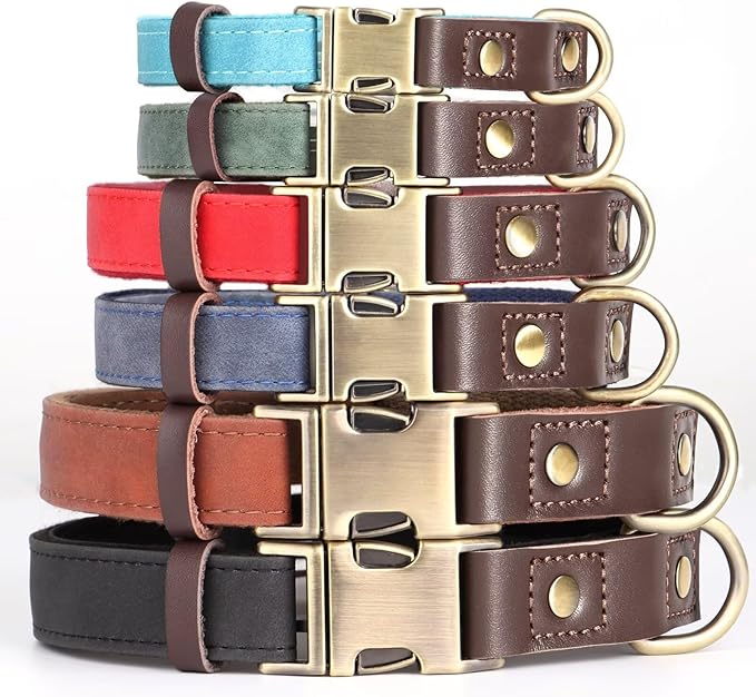 Didog Soft PU Leather Dog Collars for Medium Dogs,Classic Adjustable Dog Collars with Quick Release Metal Buckle,Easy Clean and Comfortable with Nylon Lining,M Neck 13-19"