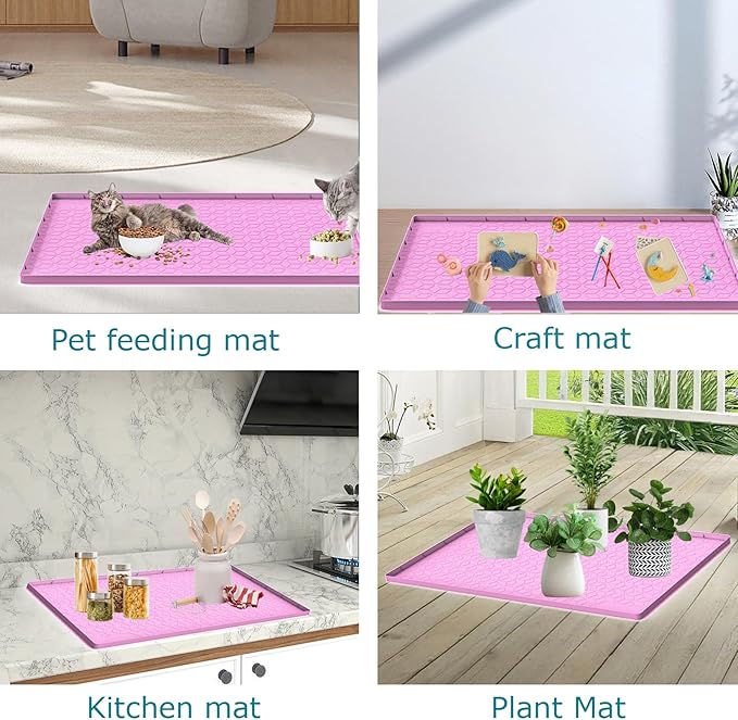 Cat Litter Mat, Silicone Large Cat Mat for Litter Box - 34x22 in, Waterproof & Non-Slip, Durable & Easy Clean, Pink