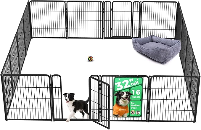 FXW Homeplus Unleashed Indoor Dog Playpen - Stress-Free and Safe Play, Heavy Duty 32 Inch 16 Wire Panels Dog Pen for Small and Medium Dogs, Black│Patented