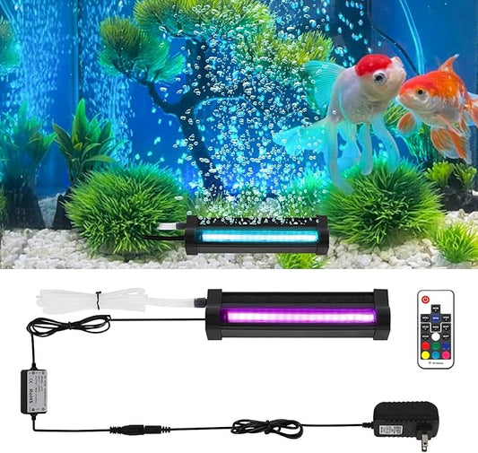 Submersible Bubble Aquarium Light：Multicolor RGB Fish Tank Light with Remote Timer & Adjustable Brightness for Pet Plants Grow - Waterproof Submersible Led Lights for 5-10In Saltwater Tanks