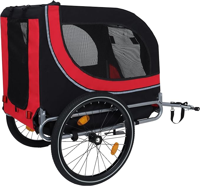 Blue-Grey Large Folding Bike Trailer for Dogs – Heavy-Duty Steel Frame, 66LB Capacity Pet Carrier for All-Terrain Cycling, Jogging & Camping Adventures!