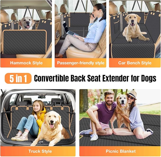 Dog Car Seat Cover for Back Seat, Dog Car Bed Cover with Strong Hard Bottom 4 Panels, Car Back Seat Extender Hammock for Car SUV Truck Black Color
