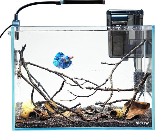 NICREW 2.5 Gallon Nano Nature Aquarium Kit, Ultra-Clear Rimless Desktop Fish Tank with Light and Filter, Perfect for Small Fish, Shrimp, or Betta, Basic Version, Clear