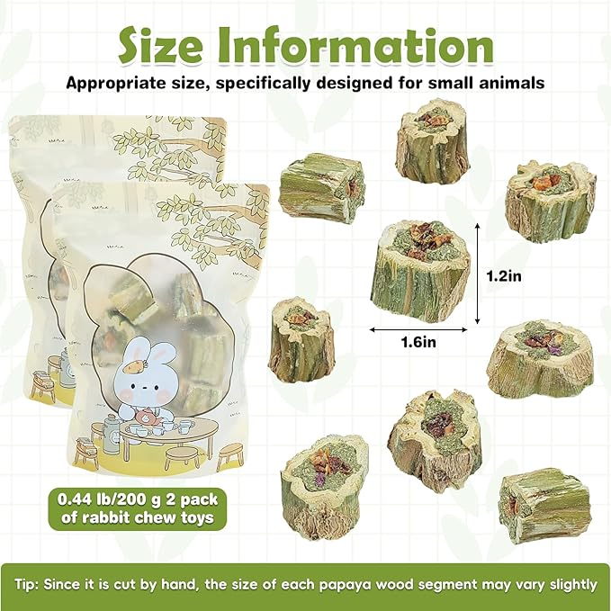 Fhiny Rabbit Chew Toys Natural Baked Papaya Wood Bunny Molar Treats Contain Alfalfa Grass Apple Carrot and Purple Sweet Potato Filling for Hamsters Guinea Pigs Chinchillas Teeth Grinding(0.44 lb)