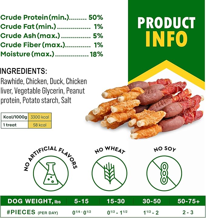 Dog Treats Rawhide Sticks Wrapped with Chicken 11 oz Pet Natural Chew Treats - Grain Free Meat & Human Grade Dried Snacks - Best for Small & Large Dogs (10.6 Ounce (Pack of 1), Triple Sticks)