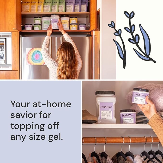 Fresh Wave Lavender Odor Removing Gel Refill, 63 oz. - Safer Odor Absorbers for Home, Natural Plant-Based Odor Eliminator, Every 15 oz. lasts 30-60 Days, For Cooking, Trash & Pets