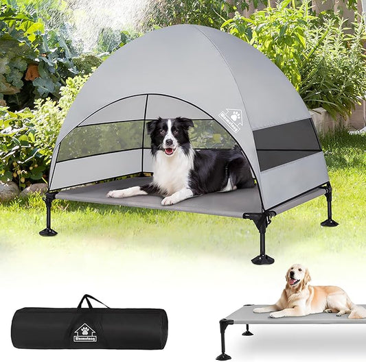 Elevated Outdoor Dog Bed with Canopy & Adjustable Feet - Larger Shade for Camping, Backyard & Patio
