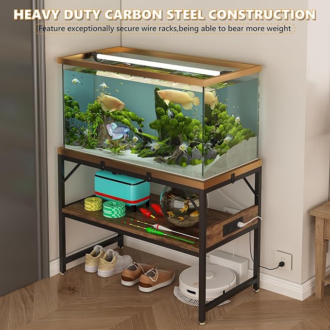 Modern 20 Gallon Long Fish Tank Stand for Home Office, 2-Tier Aquarium Stand with Shelf for Storage, Fish Tank Table 30" x 12" x 20.5", Ideal for Breeder Tanks,and Reptile Terrariums, Rustic Brown