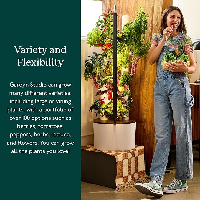 Gardyn Studio Hydroponics Growing System Kit & Vertical Indoor Garden Planter | Smart Herb Garden | Includes 16 Non-GMO Indoor Plants, Herbs, Vegetables & LED Grow Light for Your Home Gardening System