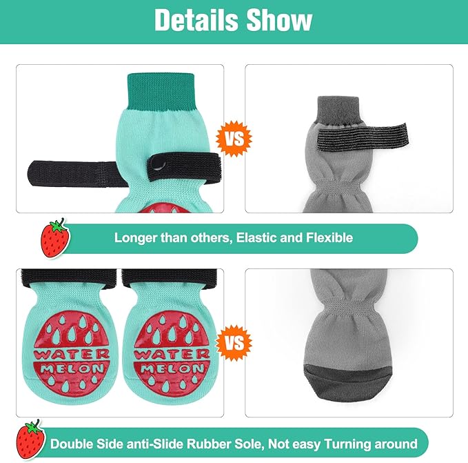 BEAUTYZOO Anti-Slip Dog Socks,Dog Shoes for Hot/Cold Pavement,Paw Protectors with Grips 3 Pairs for Puppy Small Medium Large Senior Old Dogs,Dog Socks to Prevent Licking and Hardwood Floor Protection