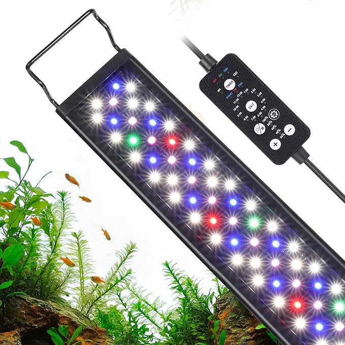 hygger 24W LED Aquarium Light, 24-30 Inch Fish Tank Light with Timer Auto On/Off, Sunrise Sunset Mode, Adjustable Brightness and Colors, Full Spectrum Light with Extendable Brackets for Freshwater