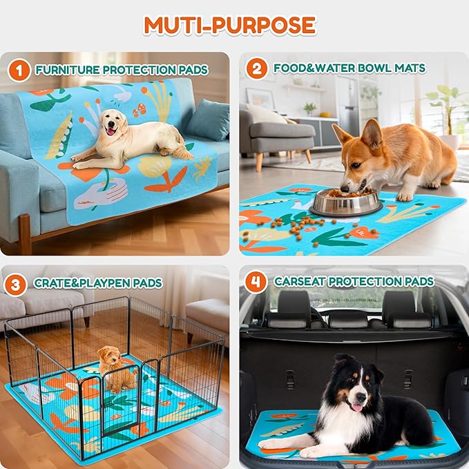 BurgeonNest Washable Pee Pads for Dogs, 2 Pack 36''x48'' Super Absorbent, Leakproof & Non-Slip Reusable Potty Pads for Puppy Playpen, Crate, Whelping Box, Potty Training, Blue