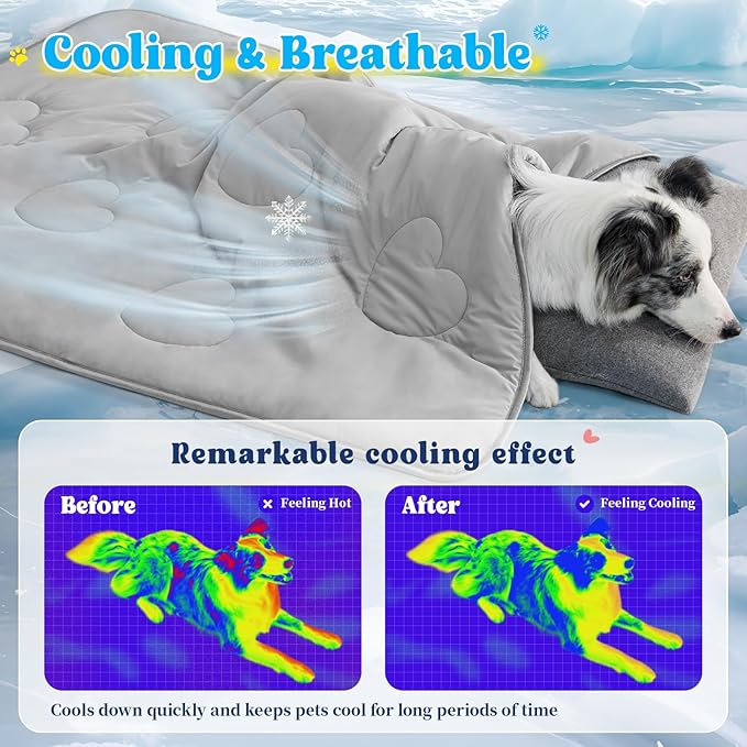 Cooling Blanket for Dogs, Lightweight & Durable Dog Cooling Mat, Q-MAX>0.45 Soft Breathable Pets Comforter for Couch, Bed & Car Essential - Light Grey 40x50 Inches