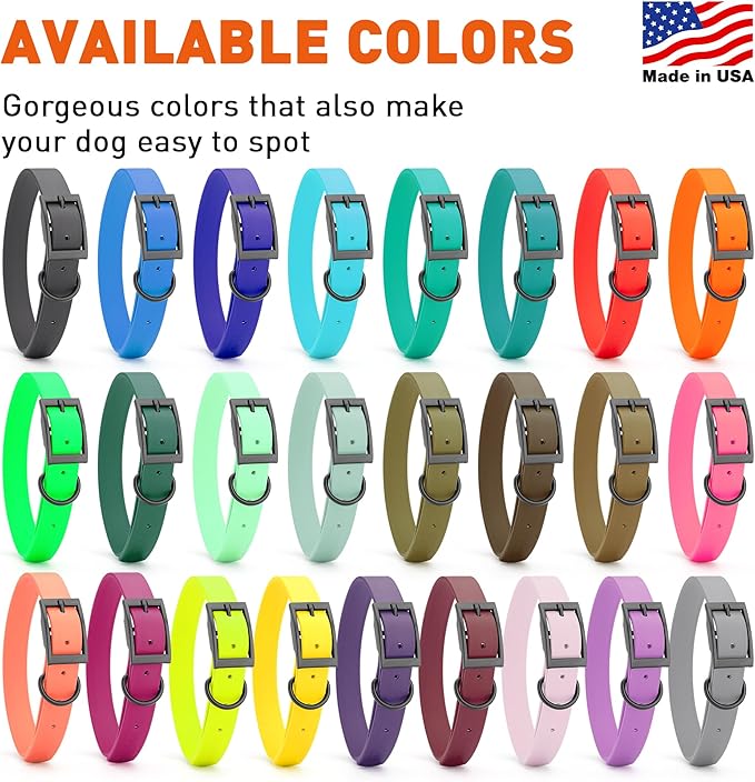 Dogline Biothane Waterproof Dog Collar Strong Coated Nylon Webbing with Black Hardware Odor- Proof for Easy Care Easy to Clean High Performance Fits Small Medium or Large Dogs, Hunter Green