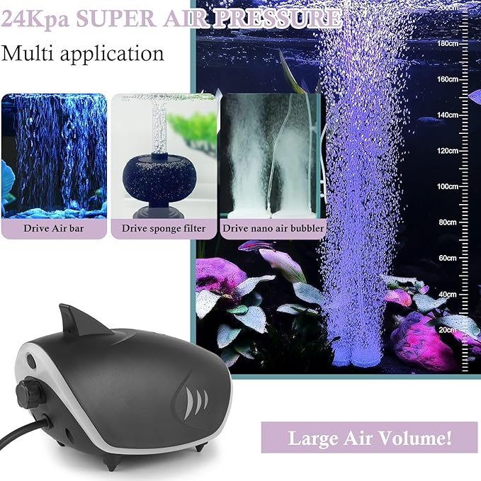 HITOP 3W 6W Silent Aquarium Air Pump -80GPH/160GPH Large Air Volume Fish Aerator, Adjustable Oxygen Pump for Fish Tank up to 300 Gallon