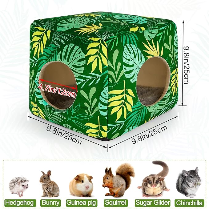 Bienbee Guinea Pig Hideout, Washable Guinea Pigs House Cozy Guinea Pigs Bed for Small Pet Bunny/Rabbit/Hamster/Chinchilla Guinea Pig Accessories Green Leaf