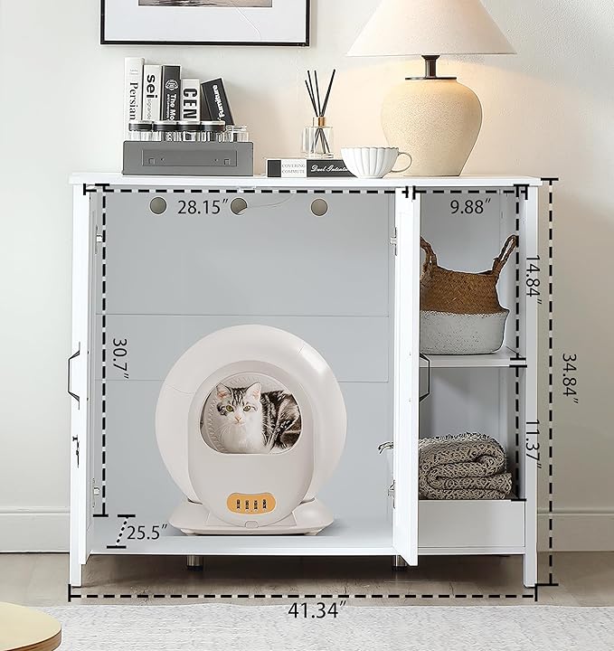 Cat Litter Robot Enclosure,for Placing Litter Robot 3/4,Power Outlet and Dog-Proof Shelf for Litter Robot Cabinet,Litter Collector for Automatic Litter Box Enclosure,Cloud White