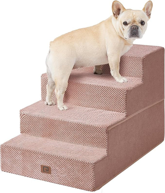 EHEYCIGA Dog Stairs for Bed 20" H, 4-Step Extra Wide Dog Steps for High Bed, Pet Steps for Small Dogs and Cats, Non-Slip Balanced Pet Ramp Indoor, Pink