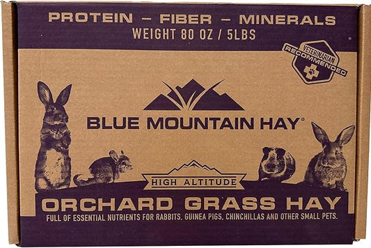 Blue Mountain Hay | Fresh Orchard Grass Hay (5 Pounds) | High Fiber, Soft & Leafy | High-Altitude Hay Pet Food for Rabbits, Guinea Pigs, Chinchillas, Hamsters, and Other Small Pets