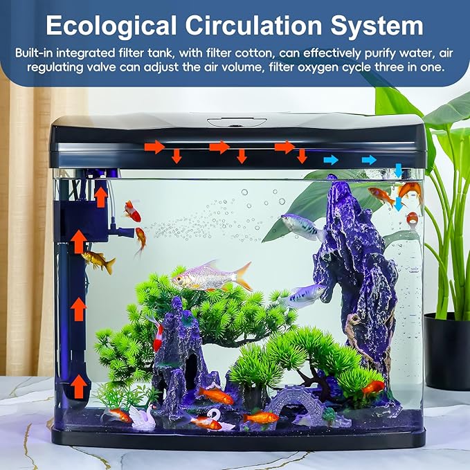 13 Gallon Glass Aquarium Starter Kit with Flip-Top Feeding Port for Betta Fish: Crystal Clear Viewing, Eco-Cycle Filtration, Air Pump, and LED Lighting