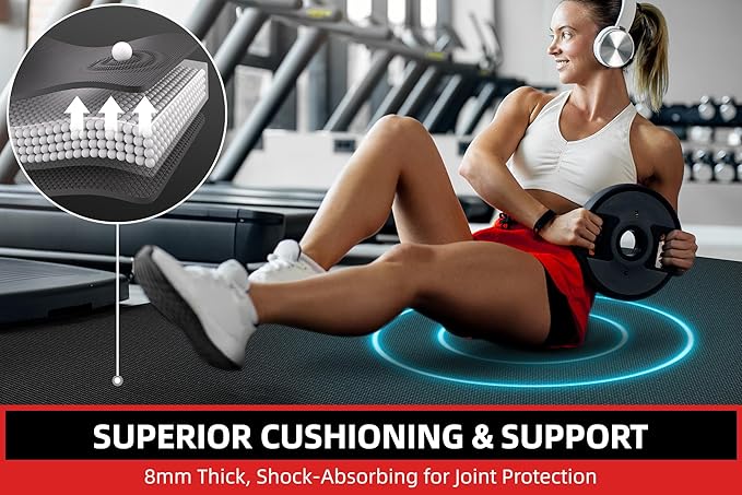 Extra Large Exercise Mat, 10'x6'/9'x6'/8'x6'/7'x5'/6'x4' (8mm/10mm) Thick Workout Mat for Home Gym Flooring, Garage, Shoe-Friendly, High-Density, MMA, HIIT, Weight Lifting, Cardio&Strength