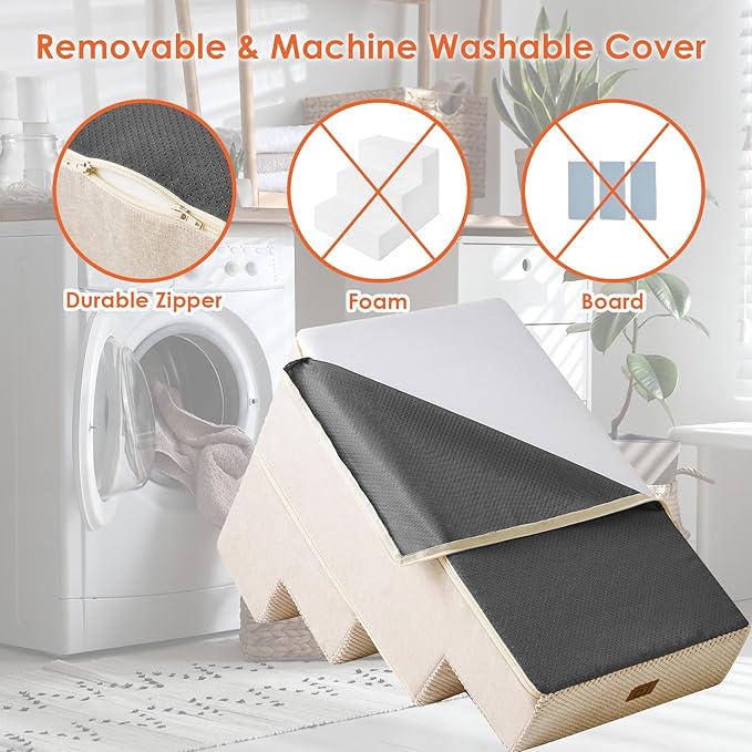 EHEYCIGA Dog Stairs for High Bed 25" H, 5-Step Extra Wide Dog Steps for Bed, Pet Steps for Small Dogs and Cats, Non-Slip Balanced Pet Ramp Indoor, Beige