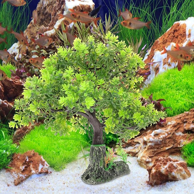 POPETPOP Artificial Aquarium Plant Plastic Water Plant Tree Fish Tank Bonsai Ornament Fish Tank Hideout Sushi Plate Decor for Aquarium Terrarium Landscape Green