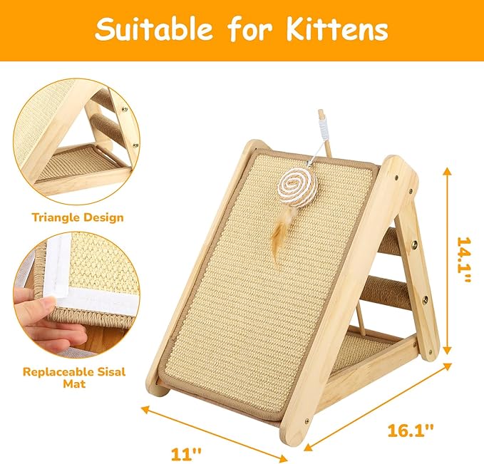 Cat Sisal Scratching Ramp Cats Scratching Post Kitten Scratcher Ramp Sisal Scratcher Posts for Indoor with Cat Teaser
