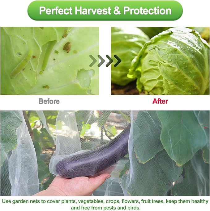 Garden Netting Mesh, 10X30 FT Garden Netting with 16 Cilps & Ultra Fine Mesh Net Bird Barrier Protection for Garden Vegetables Flowers Shrubs Fruit Trees Indoors & Outdoors Plant Beds Greenhouse