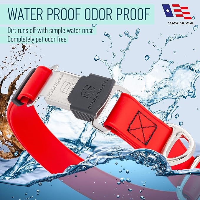 Dogline Biothane Waterproof Dog Collar with Herm Sprenger Stainless Steel Quick Release Buckle – Heavy Duty Tactical Durable Collar for Dogs – Comfortable and Safe Pet Collar, W 3/4" L 12-19", Red