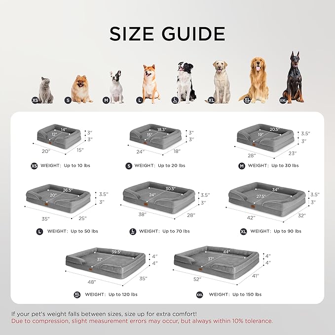 Bedsure XL Orthopedic Dog Bed for Extra Large Dogs - Washable XLarge Dog Cat Bed Waterproof, Comfort Dogs Couch Sofa with Washable Removable Cover, Pet Bed with Nonskid Bottom, Grey, 42"
