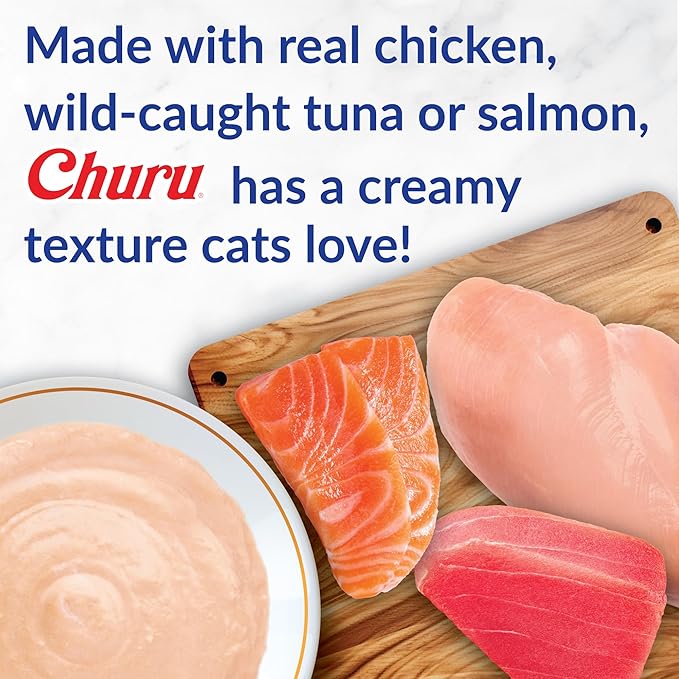 INABA Churu Cat Treats, Lickable, Squeezable Creamy Purée with Vitamin E, 0.5 Ounces per Tube, 120 Tubes Total, Tuna Variety