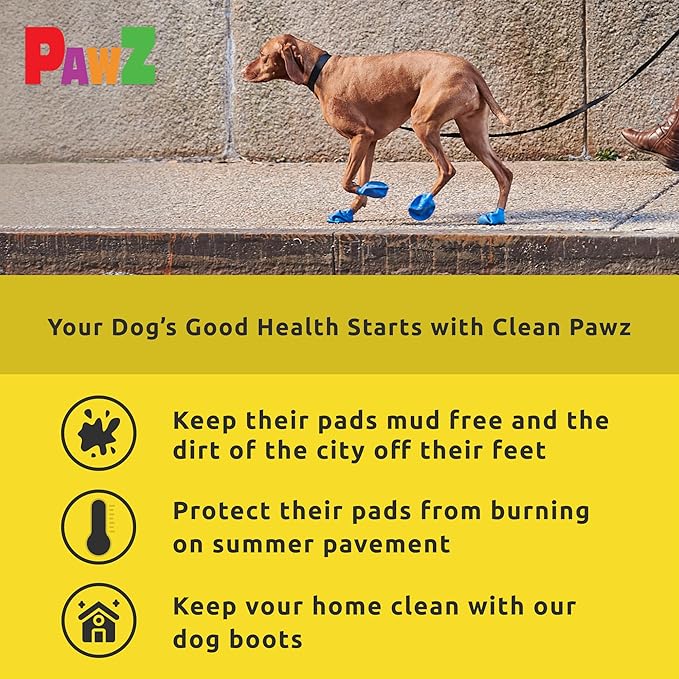PawZ Rubber Dog Boots for Paws up to 1 1/2", 24 Total (2 Packs of 12) - All-Weather Dog Booties for Hot Pavement, Snow, Mud, and Rain - Waterproof, Anti Slip Dog Socks - XX-Small, Yellow