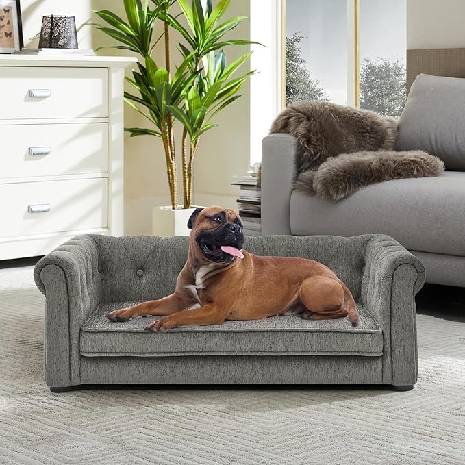 Dog Sofa Couch for Medium Dogs, 31" Memory Foam Dog Couch with Washable Fabric, Removable Cushion, Sofa Bed for Medium Dogs, Grey