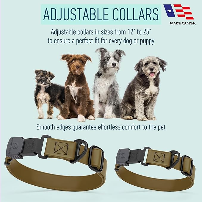 Dogline Biothane Waterproof Dog Collar with Herm Sprenger Black Stainless Steel Quick Release Buckle – Heavy Duty Tactical Durable Collar for Dogs – Comfortable and Safe Pet Collar W3/4" L12-19 Brown