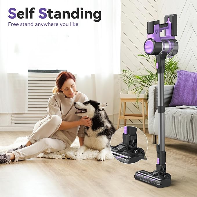 DEVOAC S10 Cordless Vacuum Cleaner, 45Kpa 50mins Lightweight Stick Vacuum with Powerful Suction for Home, Rechargeable, Self-Standing, Handheld Vacuum Cleaners for Hardwood Floors, Carpets Violet