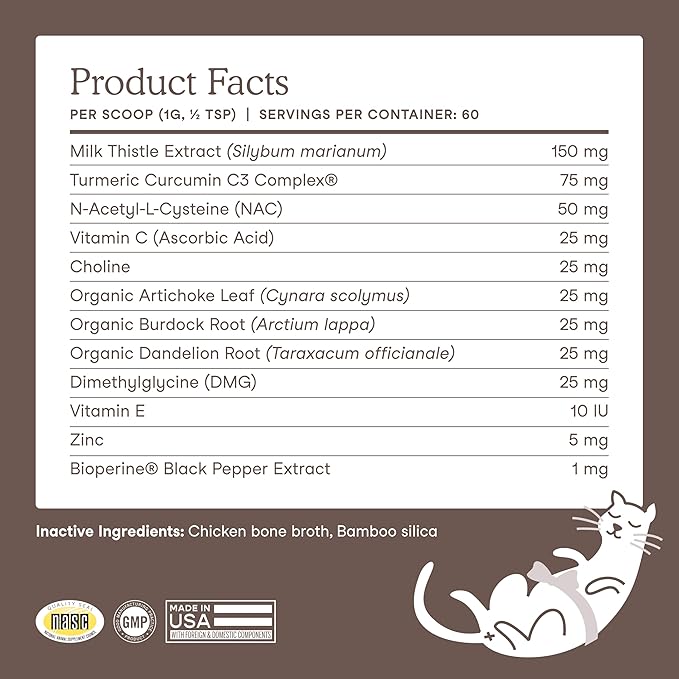 Fera Pets Liver Supplement for Dogs & Cats with Milk Thistle, Choline & Turmeric - Organic Botanicals - Enhances Liver Function, Immunity, Detoxification, & Metabolic Function - Powder - 60 Scoops