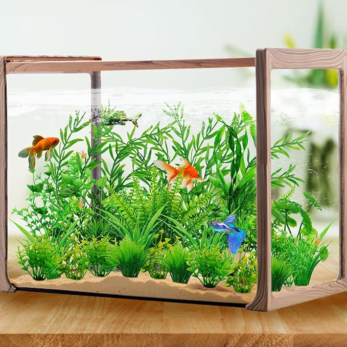 Aquarium Decorations - 25pcs Green Plants for Fish Tank, Plastic Decor Accessories