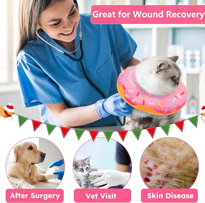 Cat Cone Collar Soft, Cat Recovery Collar for Wound Healing Cute Donut Adjustable Kitten Cones to Stop Licking Comfortable Lightweight Neck Elizabethan Collars for Kittens After Surgery