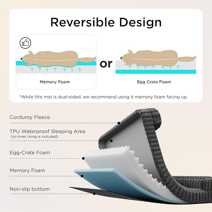 Bedsure Orthopedic Dog Bed for Medium Dogs, Waterproof Memory Foam Medium Pet Beds with Sides, Non-Slip Bottom and Egg-Crate Foam Dog Couch Sofa with Washable Removable Corduroy Cover, Grey