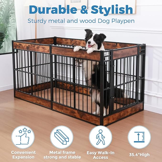 Dog Playpen, 35.4" Height Dog Pen Indoor, Heavy Duty, Safe and Sturdy, Furniture Style Puppy Pen