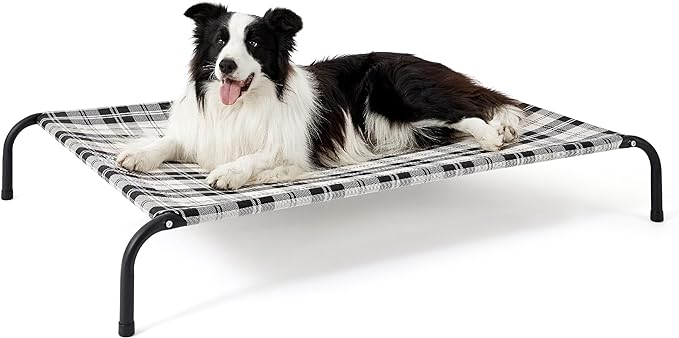 Bedsure Outdoor Elevated Dog Bed Large Sized Dog, Portable Indoor & Outdoor Cooling Raised Cot Pet Hammock Bed with Skid-Resistant Feet, Frame with Breathable Mesh, Checkered White, 49 inches