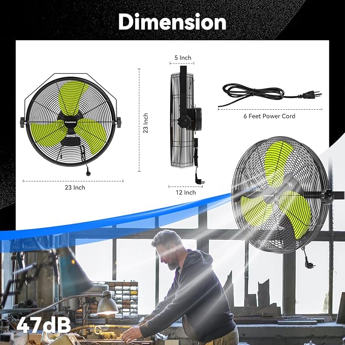 4580 CFM 18 inch High Velocity Wall Mounted Fan, 3-Speed Metal Fan with Sealed Motor, 360 Degree Tliting Heavy Duty Wall Fan for Patio, Barn, Garage, and Gazebo - UL listed